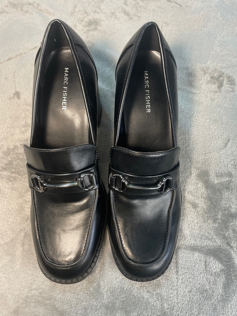 Marc Fisher Black Loafers with Silver Buckle - Size Women's 10M